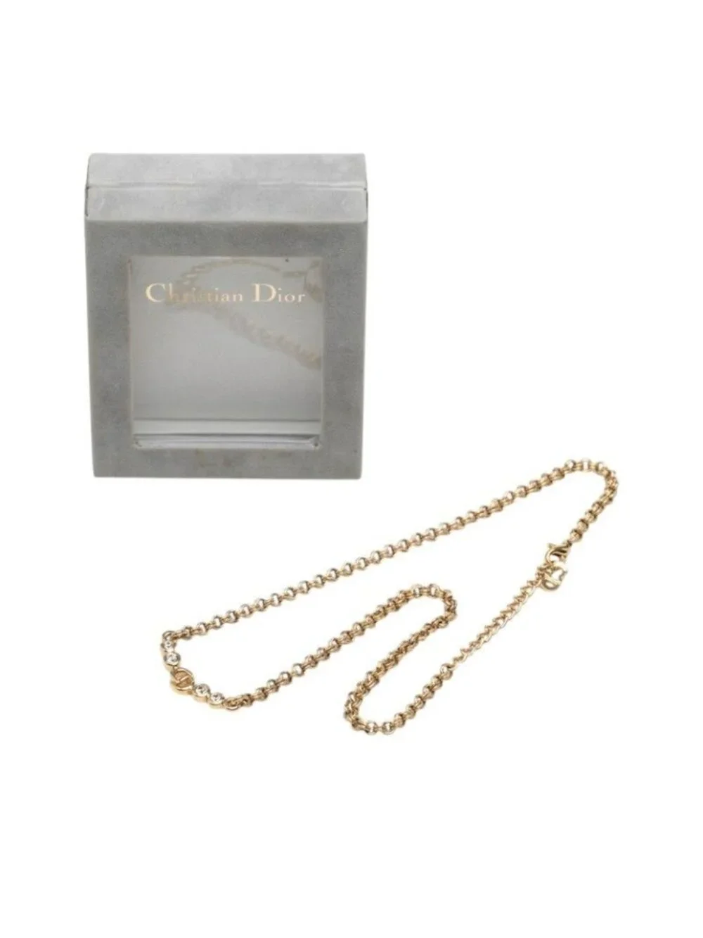 Dior CD Logo Chain Pendant Gold Plated Rhinestone